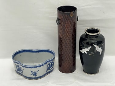 Asst Japanese Items, Cloisonne, Bronze Vase, Crane Vase,More