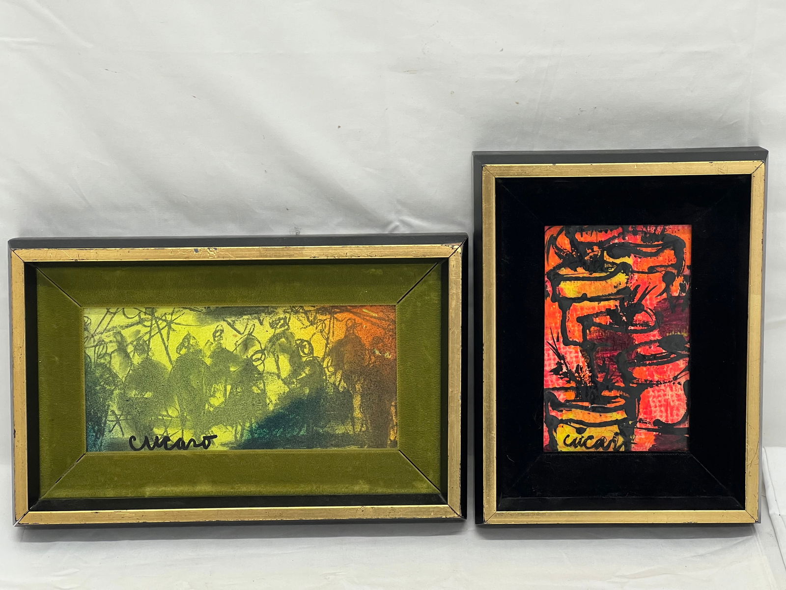 (2)Signed Pascal Cucaro (1915-2004) - Both Framed w/ Velvet Matting 6.5'' x 2'' x 10.5'' + 6.5'' x: (2)Signed Pascal Cucaro (1915-2004) - Both Framed w/ Velvet Matting 6.5'' x 2'' x 10.5'' + 6.5'' x 1.75'' x 8.5''