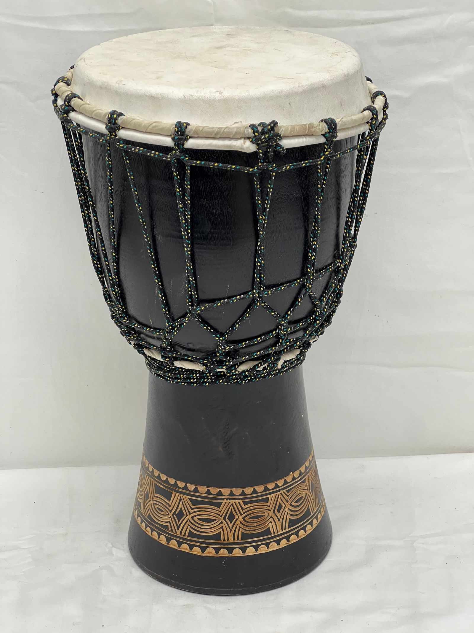 Carved Wood Djembe Hand Drum 9'' x 16.5'': Carved Wood Djembe Hand Drum 9'' x 16.5''
