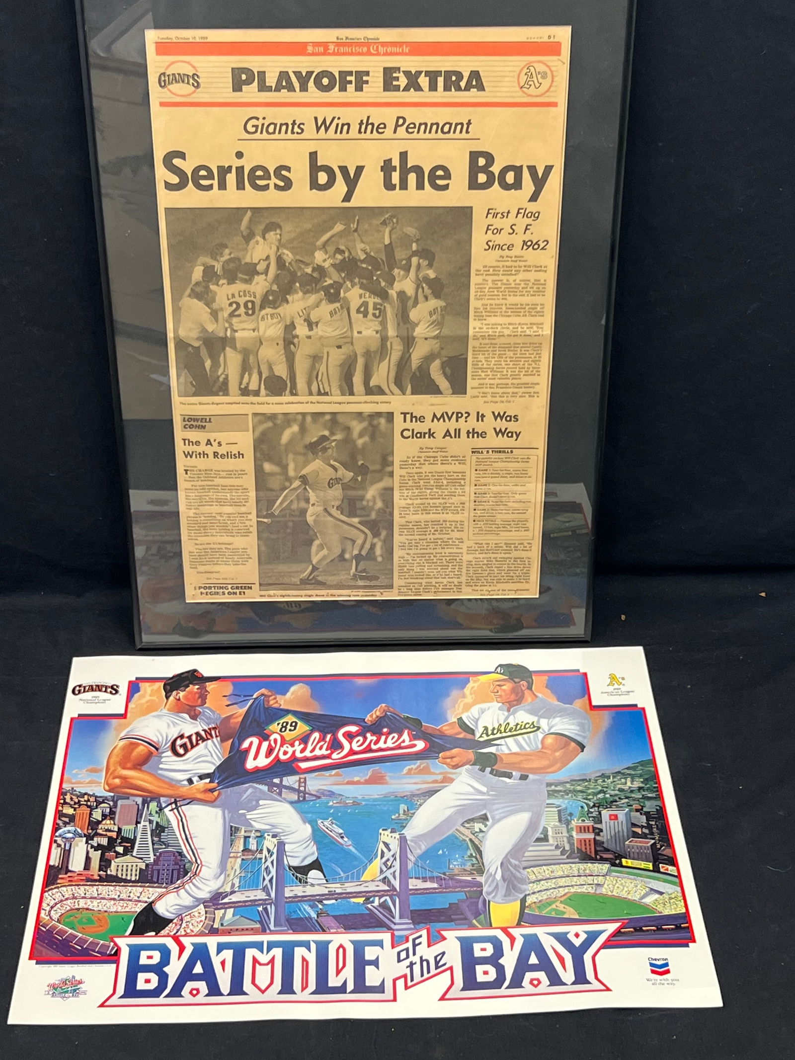 1989 Battle of the Bay Baseball Poster + Framed Newspaper - San Francisco Chronicle Oct 10, 1989 (1 of 5)