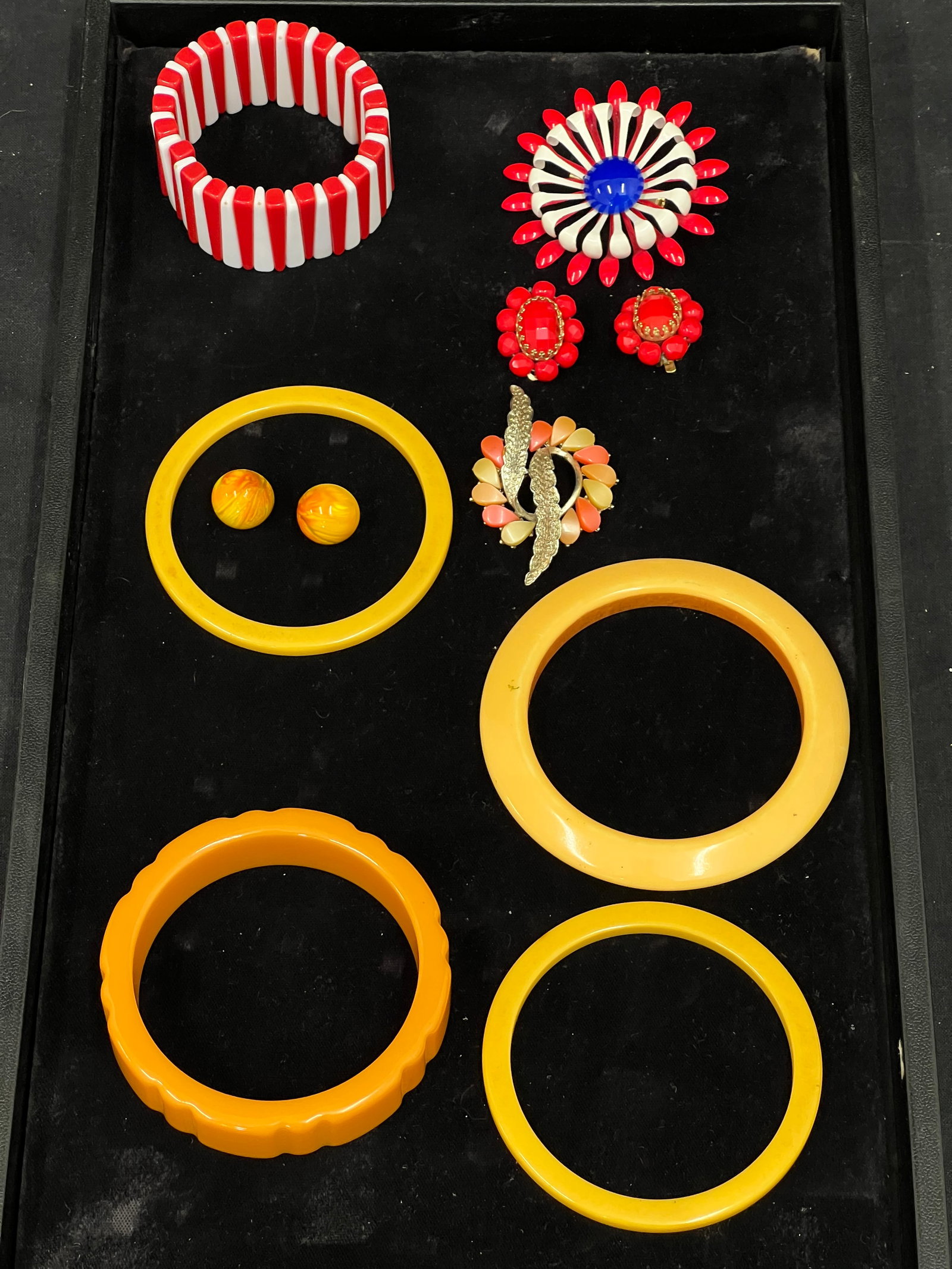 Vintage Bakelite Bracelets + Jewelry - (4)Bakelite Bracelets - Butterscotch & Amber, Pr of Earrings, (1 of 6)