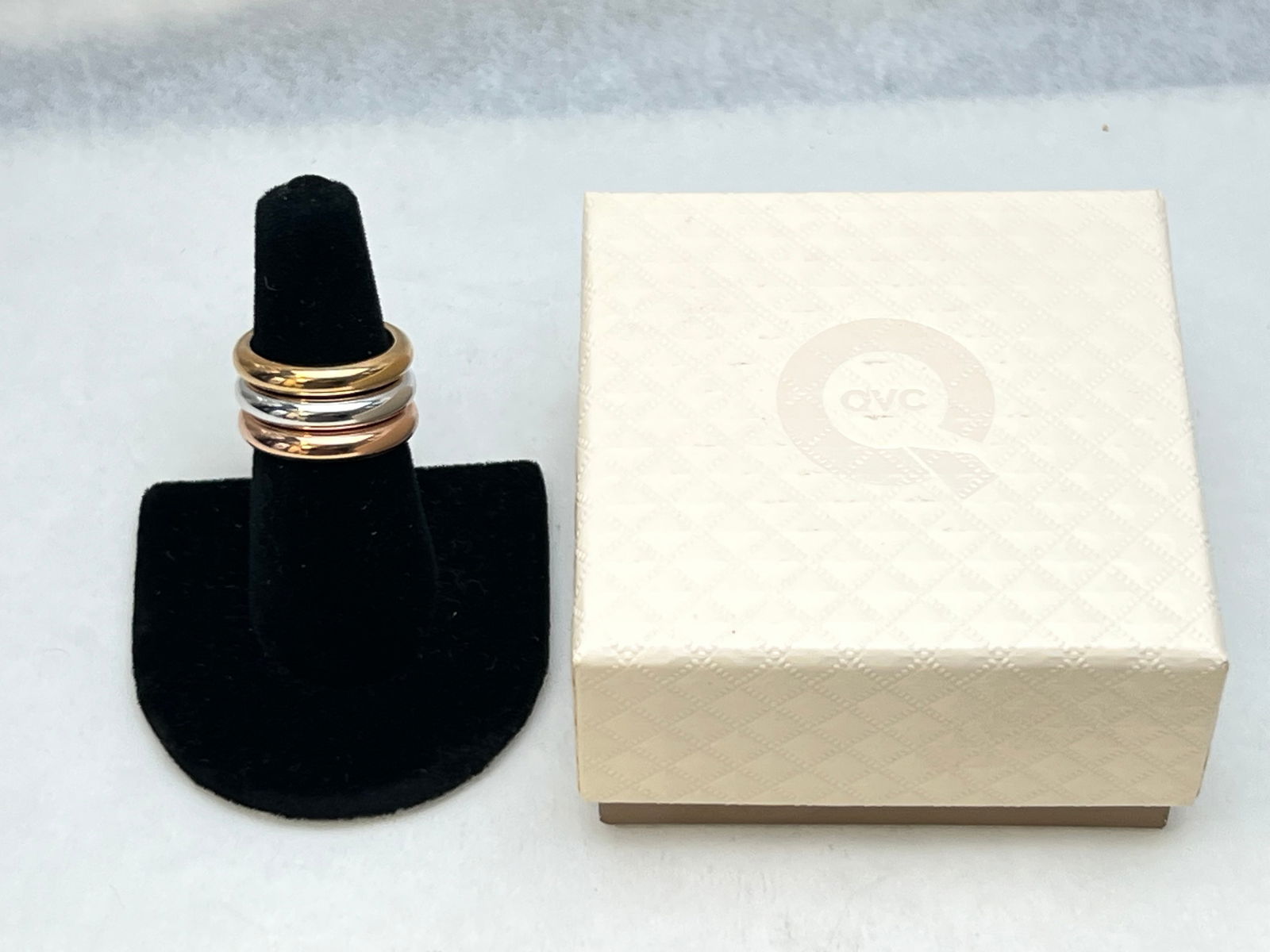 14K Milor Italy 3 Ring Set, Sz 7, Total Wgt 2.47g - QVC w/ Box & Bag , Like New - Resin Filled (1 of 2)