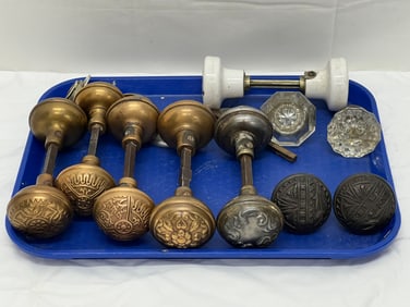 Asst Victorian Hardware - Door Knobs - Glass, Metal, Porcelain w/ Duck + Pheasant Motif