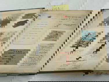 WWI 1914-1918 Military Scrap Book w/ Dog Tags - Great Scrap book from Soldier - WWI Silk Postcards