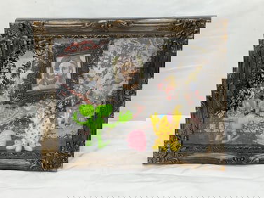 David Gilhooly 1997 Signed Alien Shadow Box Art - Titled ''Aliens Find Jesus in a Jackson Pollock''