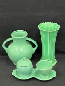 3pc Vintage + Millenium Vases, Cream Sugar - Vintage 10''T Vase, Millenium Double Handled Limited