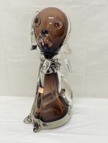 Vtg Murano Art Glass Dog w/ Original Sticker 11''T