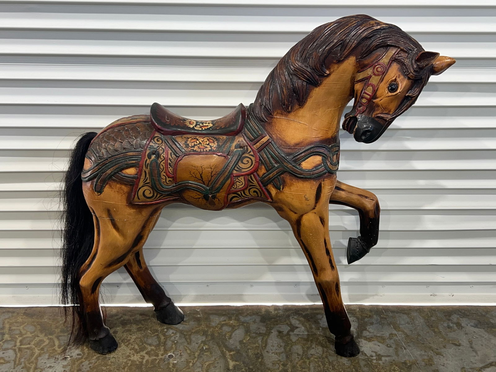 Carved Handpainted Carousel Horse 41'' x 10'' x 41'' - Glass Eyes, Horse Hair Tail (Pick up or (1 of 7)