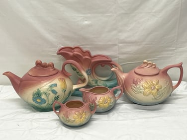 Vtg Hull Pottery Pink Magnolia Tea,Cream,Sugar,More - Matte Pastel Pink w/ Floral - 3pcs Magnolia