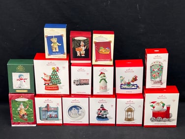 (15)Asst Hallmark Ornaments w/ Boxes - Holiday Lighthouse, Window Wonderland, Naughty or Nice, Santa