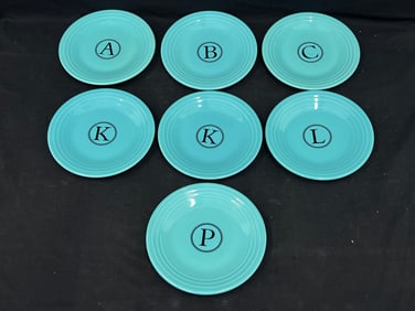(7)Fiesta Ware Monogram Letter Plates 9'' - A, B, C, (2)K, L + P