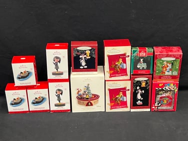 (12)Hallmark Ornaments, (1)Matrix w/ Boxes - Scooby Doo, Bare Necessities, Mickey Jingle Bell