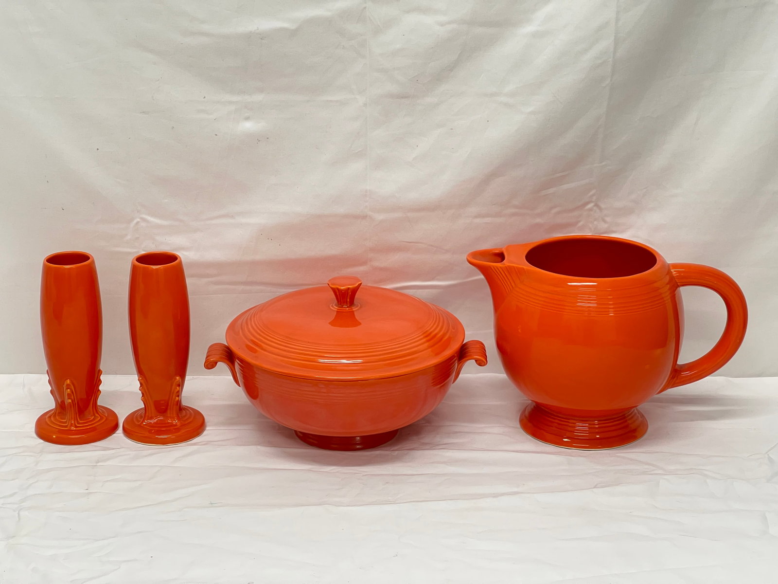 (4)Vintage Fiesta ''Red'' Pottery - Casserole, (2)6.5''T Vases, (1)Pitcher (1 of 10)