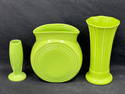 (3)Fiesta Ware Chartreuse Vintage Vases + Millenium - Flower Vase 9.75'' , Bud Vase 6.25'' , Limited