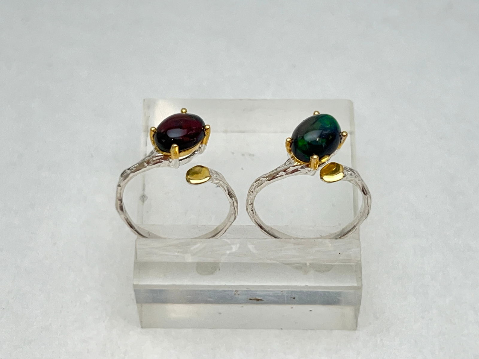 (2)Black Opal Sterling Rings w/ 14K Gold Accents Sz 7 (1 of 6)