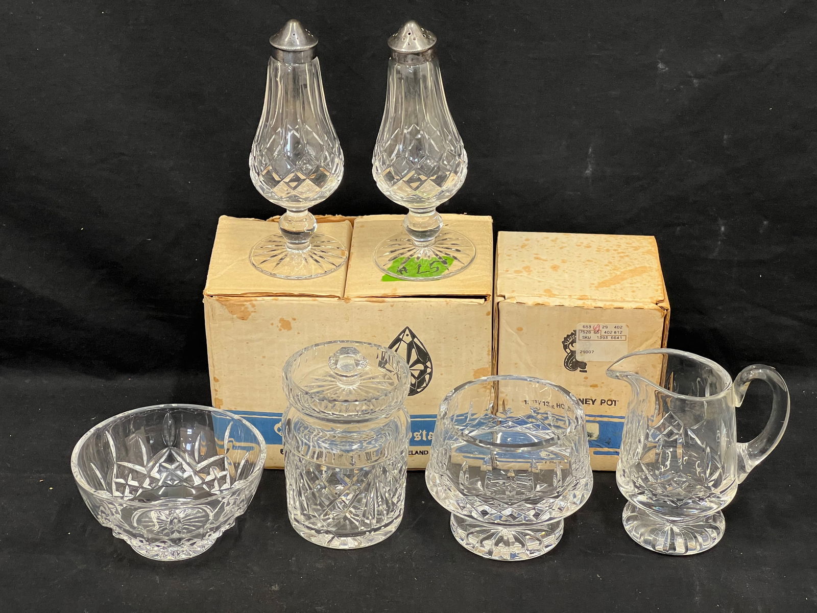 6pcs Waterford Crystal, Honey/ Jam, Salt Pepper,More - Honey Pot, Sugar / Creamer w/ Boxes, Salt + (1 of 9)
