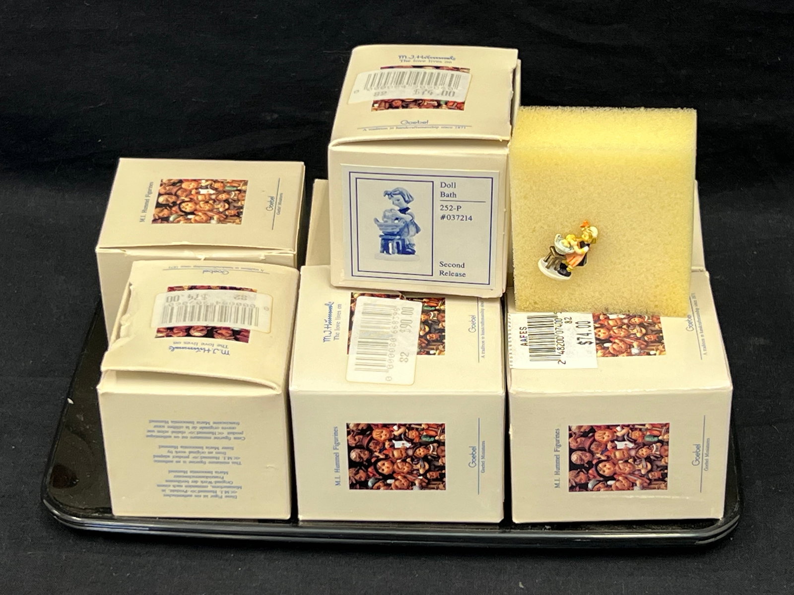 (7)Goebel Hummel Miniature Figures w/ Boxes - Postman 255P, Doll Bath 252P, Merry Wanderer 254P, (1 of 5)