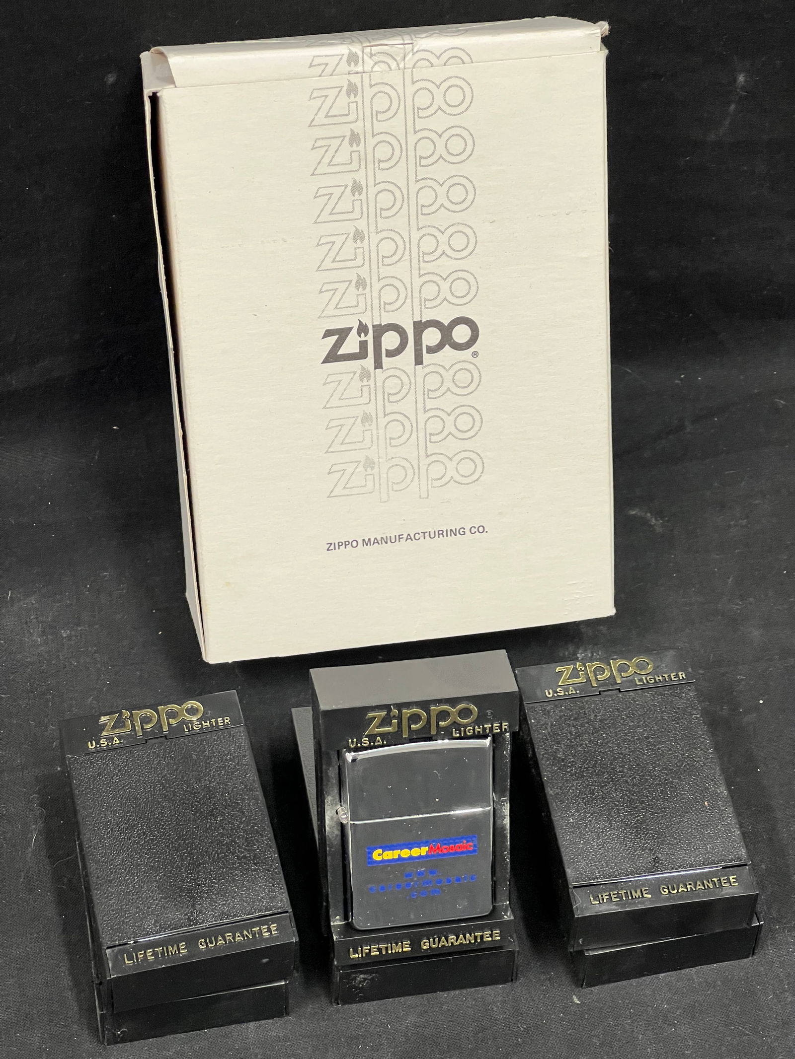 (6)Zippo Advertising Lighters w/ Cases NOS - ''Career Mosaic'' Advertising (1 of 3)