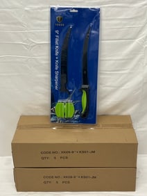 2 Cases (10)9'' Fillet Knives w/ Sharpeners by Tossa NOS Sealed