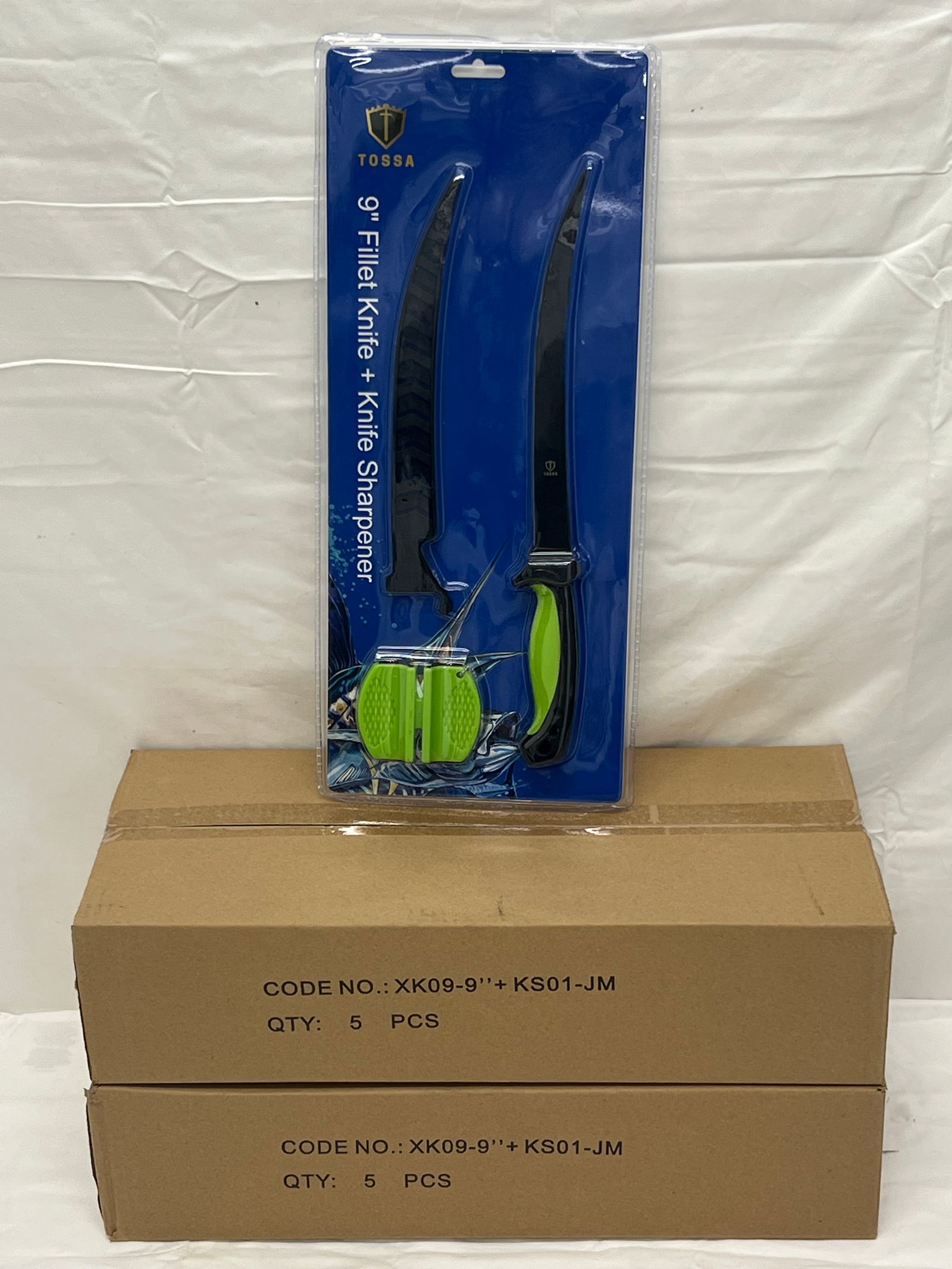 2 Cases (10)9'' Fillet Knives w/ Sharpeners by Tossa NOS Sealed (1 of 4)