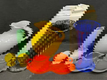 8pcs Fiesta Homer Laughlin Pottery - 3pc Creamer Sugar w/ Tray - Poppy - Pitcher, Sunflower,