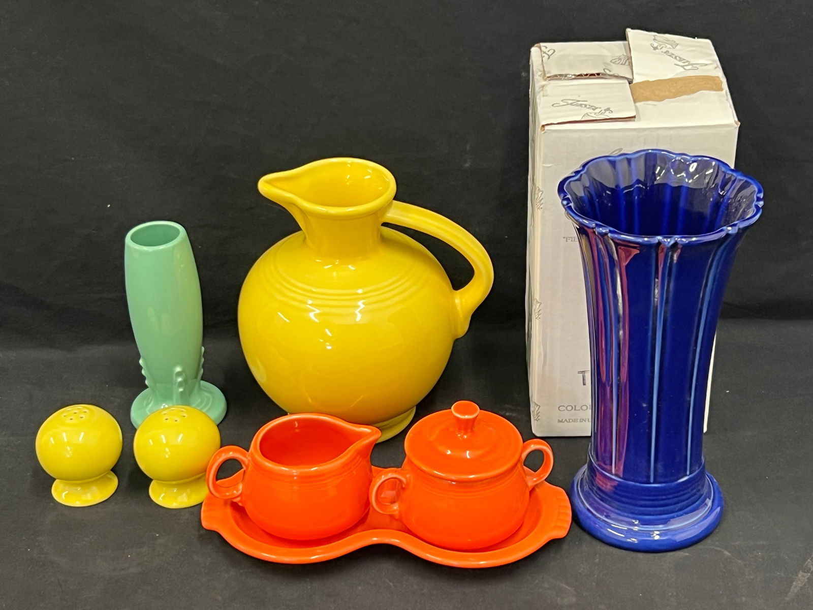 8pcs Fiesta Homer Laughlin Pottery - 3pc Creamer Sugar w/ Tray - Poppy - Pitcher, Sunflower, (1 of 12)