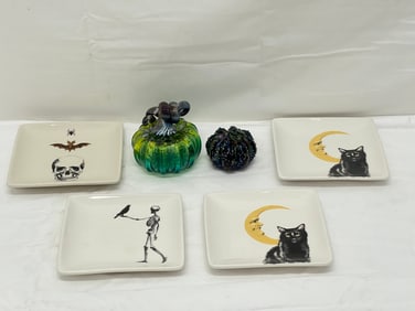 David P Salazar Art Glass Pumpkin, Sara Thompson - (2)Signed Art Glass Pumpkins - 1 is Salazar -