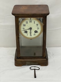 Japy Freres French Brass Mantle Clock w/ Key -  5.5'' x 4.5'' x 8.75'' (Inspect Side Glass, Needs