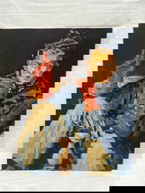 Vintage Acrylic Oil Red Glove Man Unsigned 16.75'' x 21''