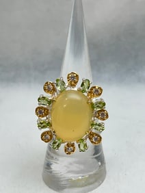 Sterling Peridot Jelly Opal Ring, Sz 8, TW 10.4g - Natural Jelly Opal & Peridot