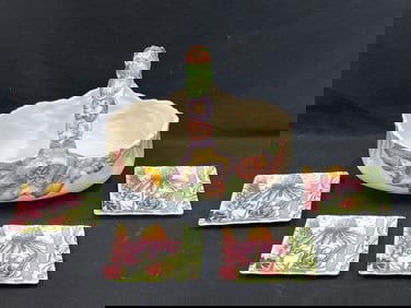 Jay Willfred & Michel Design Works Flower Basket,Trays - Willfred Porcelain Basket w/ Flower Design