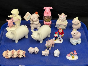 (15)Asst Pig Figures, Various Makers - Trinket Box, Figures, Snow Globe