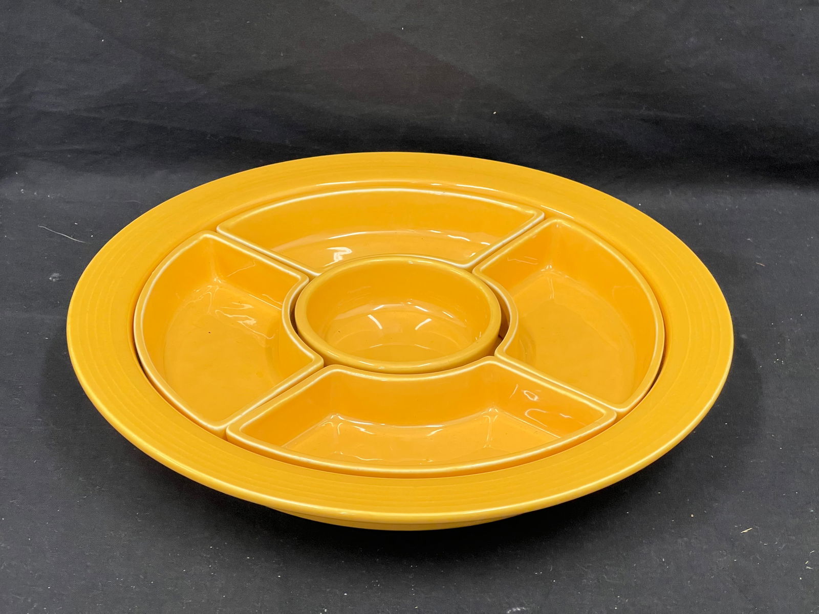 Vintage Fiesta Ware Relish Tray - Antique Gold Colored , Impressed Fiesta on Bottom (1 of 4)