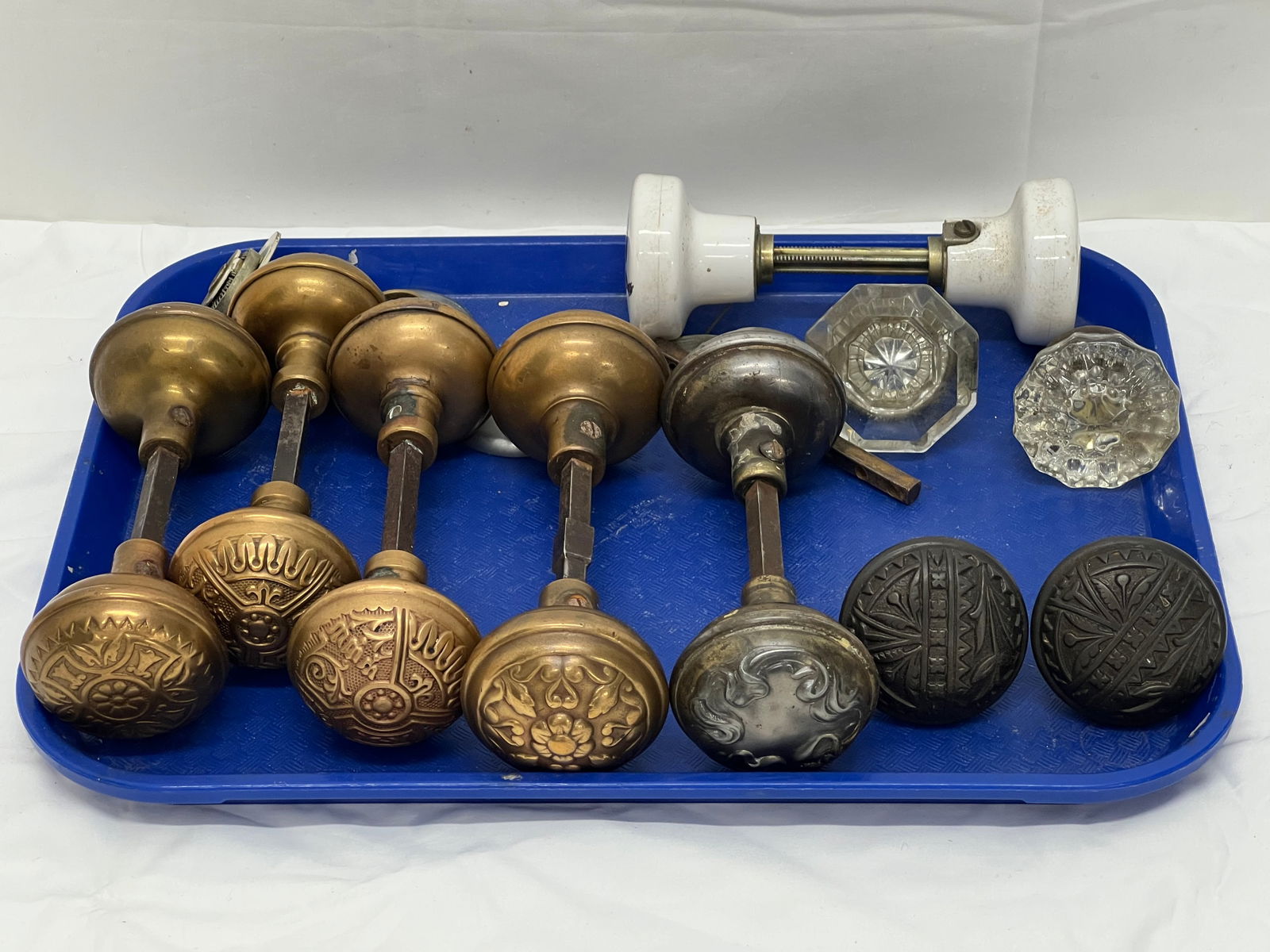 Asst Victorian Hardware - Door Knobs - Glass, Metal, Porcelain w/ Duck + Pheasant Motif (1 of 8)