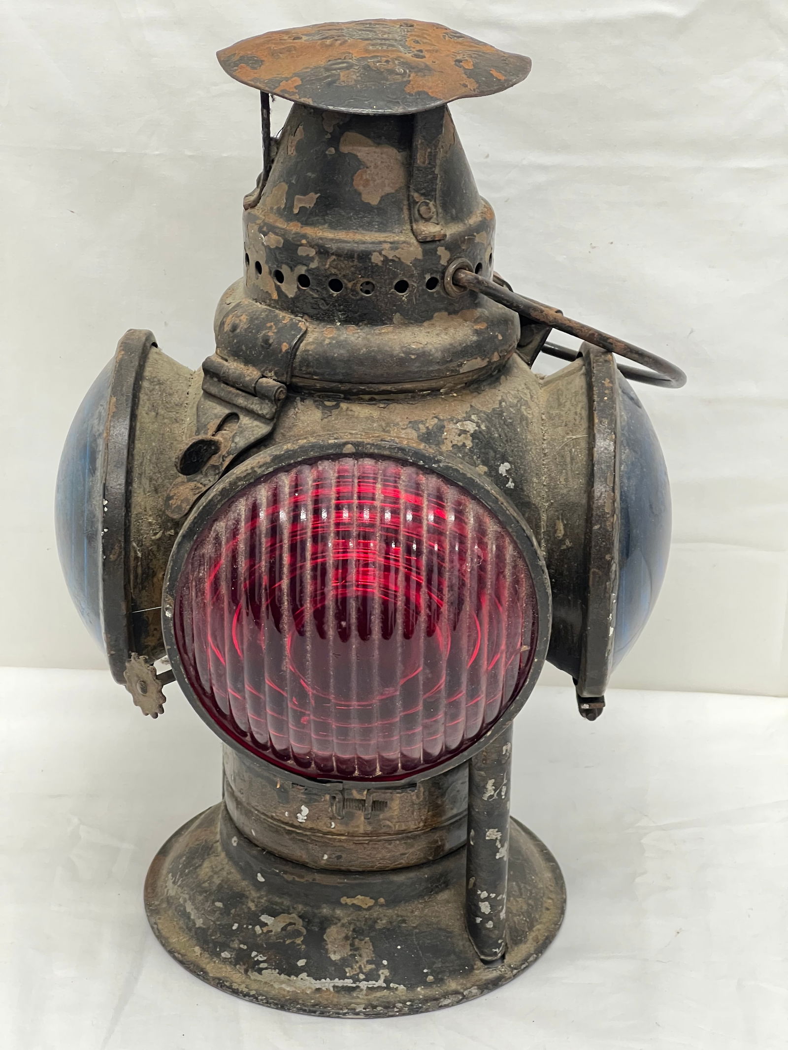 Atq Adlake Non Sweating Railroad Lamp 14.5''T - (3)Blue Lights, (1)Red - See Photos for Condition (1 of 8)