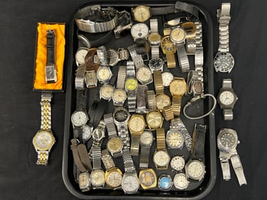 30+ Asst Vtg Watches + Faces, Various Brands - Westclox, Waltham, Swiss Army, Millionaire Deluxe,