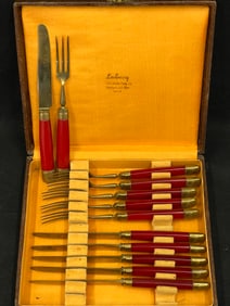 Vintage Red Galalith Dessert Set