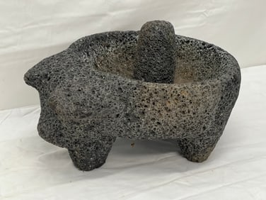 Lava Rock Mortar w/ Pestle 13.25'' x 10.5'' x 6''T Pig Shaped