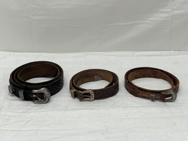 (3)Vintage Western Sterling Buckle Belts, Vogt, Chacon Belt- VOGT Hand Engraved Sterling Buckle Tips