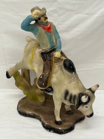 Vtg Chalkware Southwestern Cowboy Bullrider - 14.5'' x 7'' x 17'' - Mexican Chalkware 1950s Era
