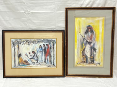 (2)Hand Signed Ted DeGrazia 1978 Native Lithos - From DeGrazia Gallery in the Sun Tucson AZ - Both