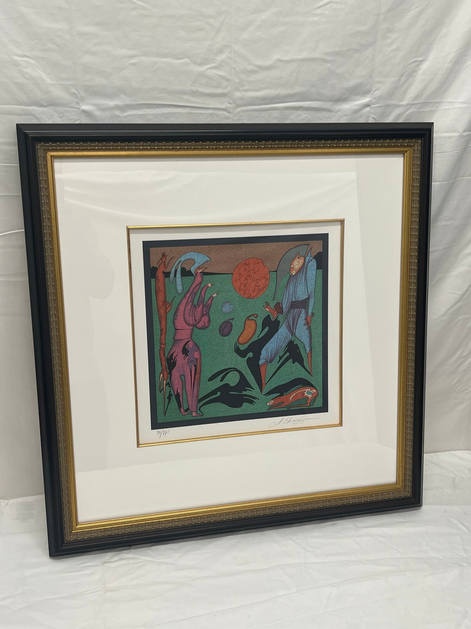 Mihail Chemiakin Signed #d Lithograph, COA - Russian Artist B.1943 - Signed #d 94 / 275 Lithograph: Mihail Chemiakin Signed #d Lithograph, COA - Russian Artist B.1943 - Signed #d 94 / 275 Lithograph ''Harlequins of St.Petersburg Suite'' - Professionally Framed 24.75'' x 25.25''