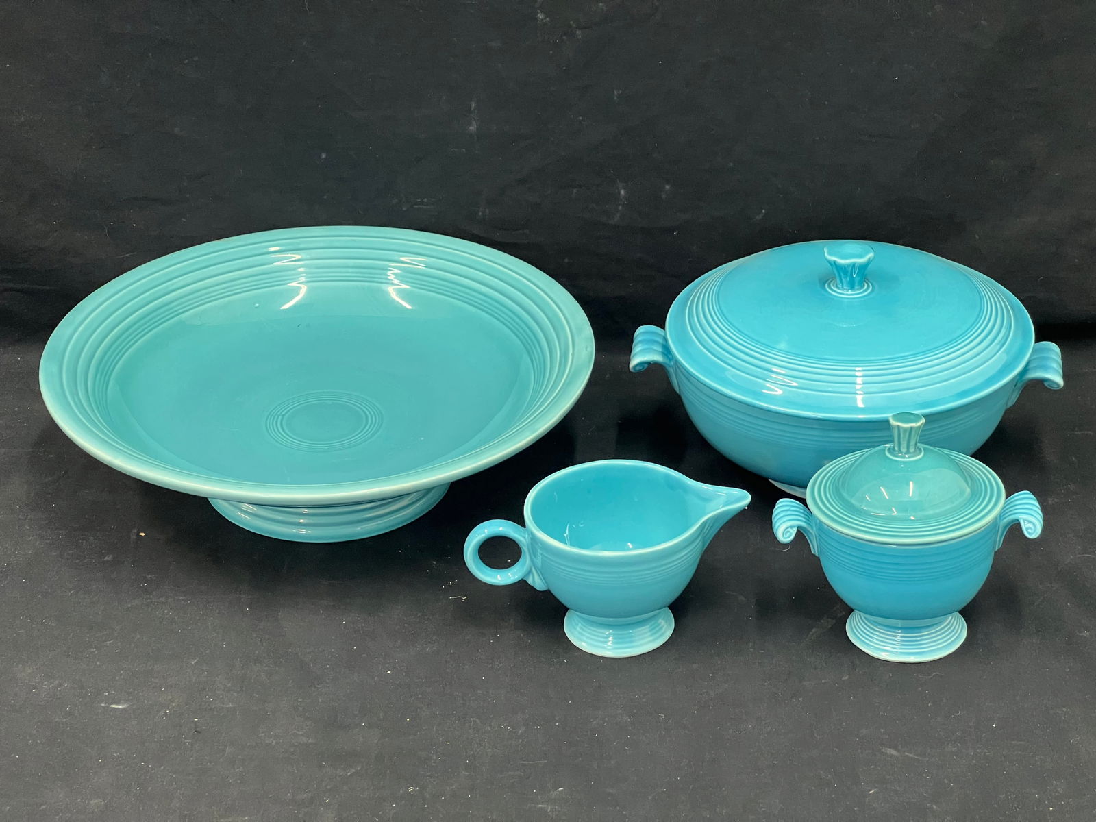 4pcs Vintage Fiesta HL Turquoise Pottery - Covered Casserole, Large Compote Bowl 12.25'' x 3.5'' , (1 of 12)
