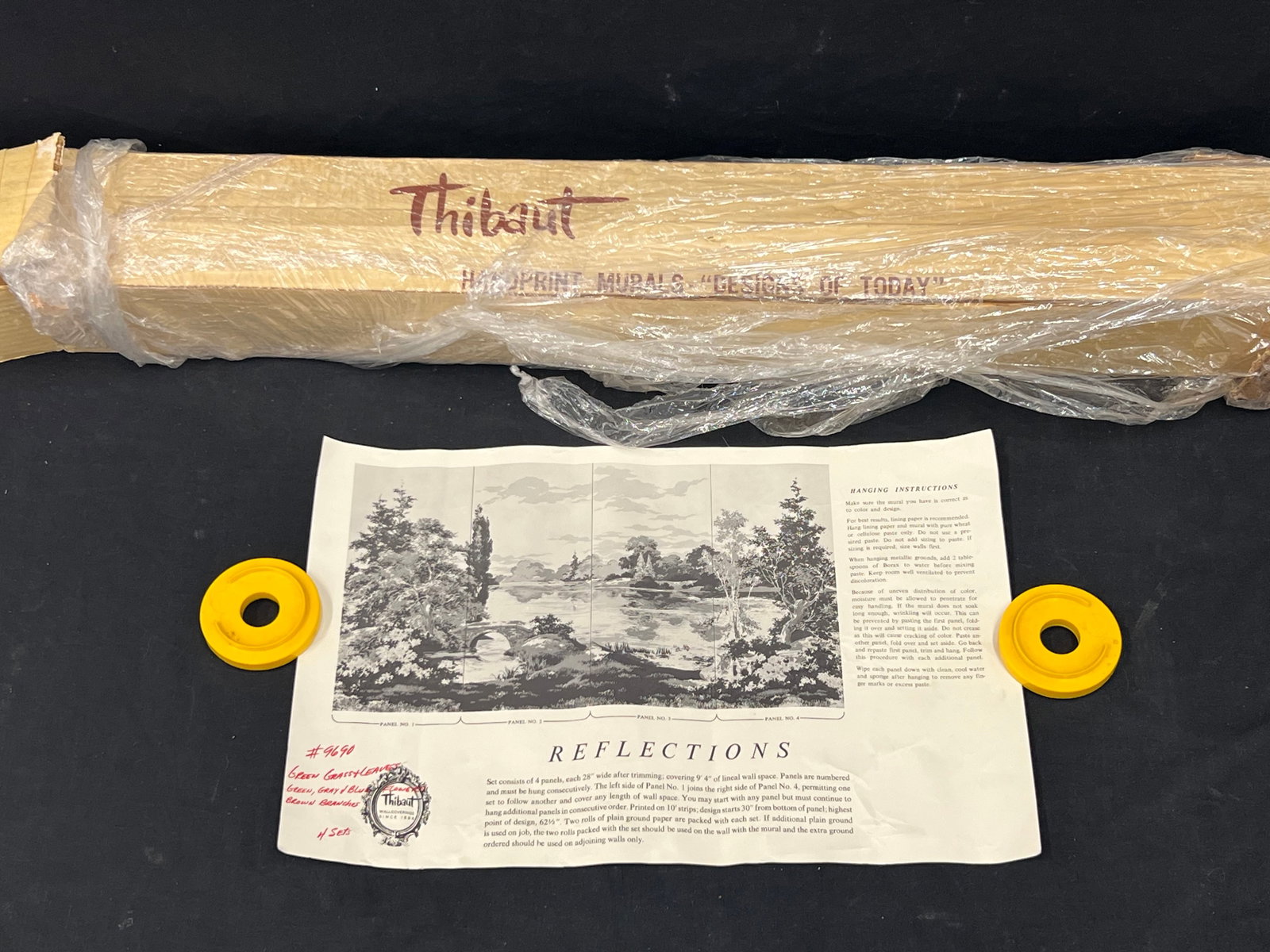 Thibaut #9690 4 Panel Wall Paper - 4 Panels Measuring 28'' Wide Panels are #d w/ Rolls of Lining: Thibaut #9690 4 Panel Wall Paper - 4 Panels Measuring 28'' Wide Panels are #d w/ Rolls of Lining Paper ''Reflections'' w/ Box