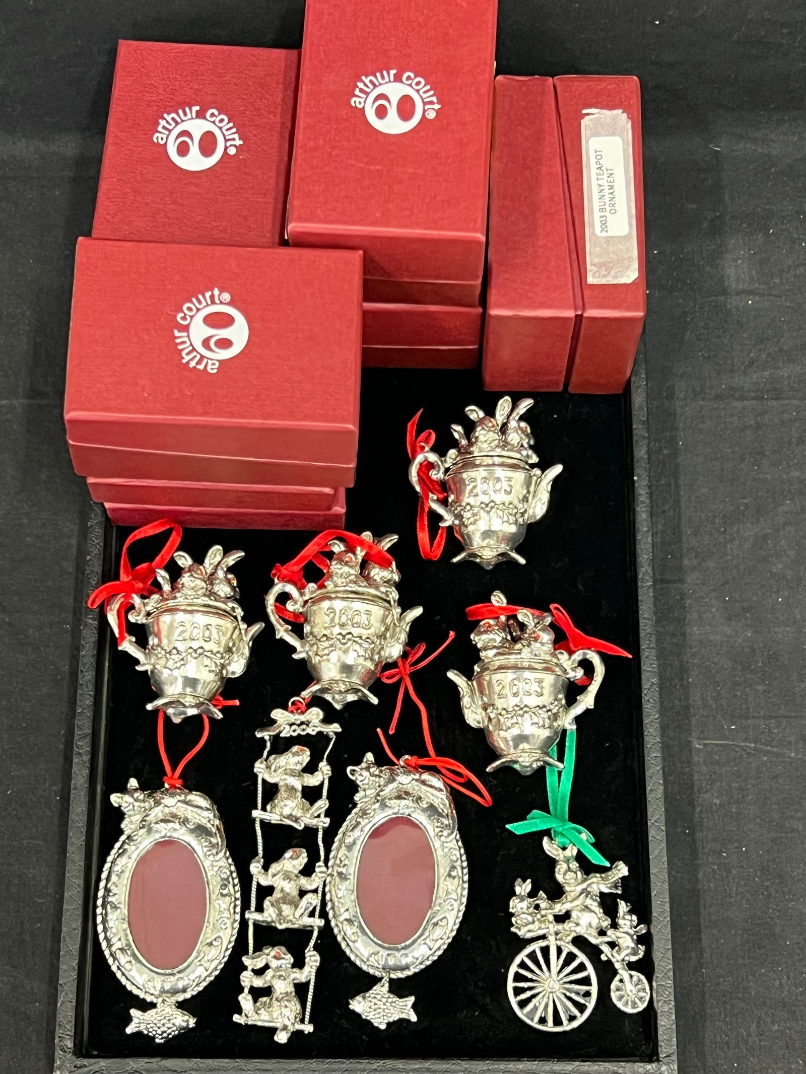 Arthur Court Easter Bunny + Cat Ornaments - (4)Bunny Trinket Boxes, (1)on Bike, (1)on Swing w/ 2 Cat (1 of 5)