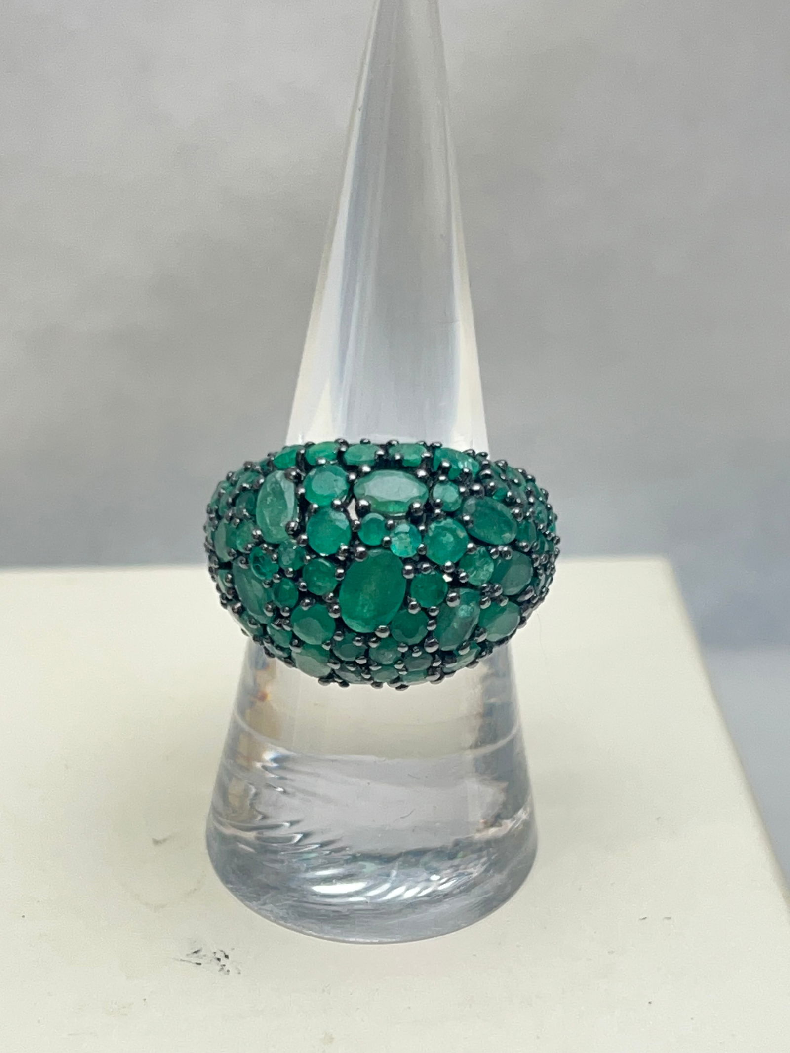 Sterling Silver Multi Cut Emerald Dome Ring, Sz 7 - Total Wgt 5ct w/ Original Box & Bags (1 of 5)