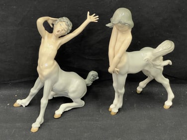 (2)1977 Lladro Centaur Boy & Girl, 8''T & 8.75''T - Boy J-15-M , Girl D28-6 (Tail Has Been Repaired)