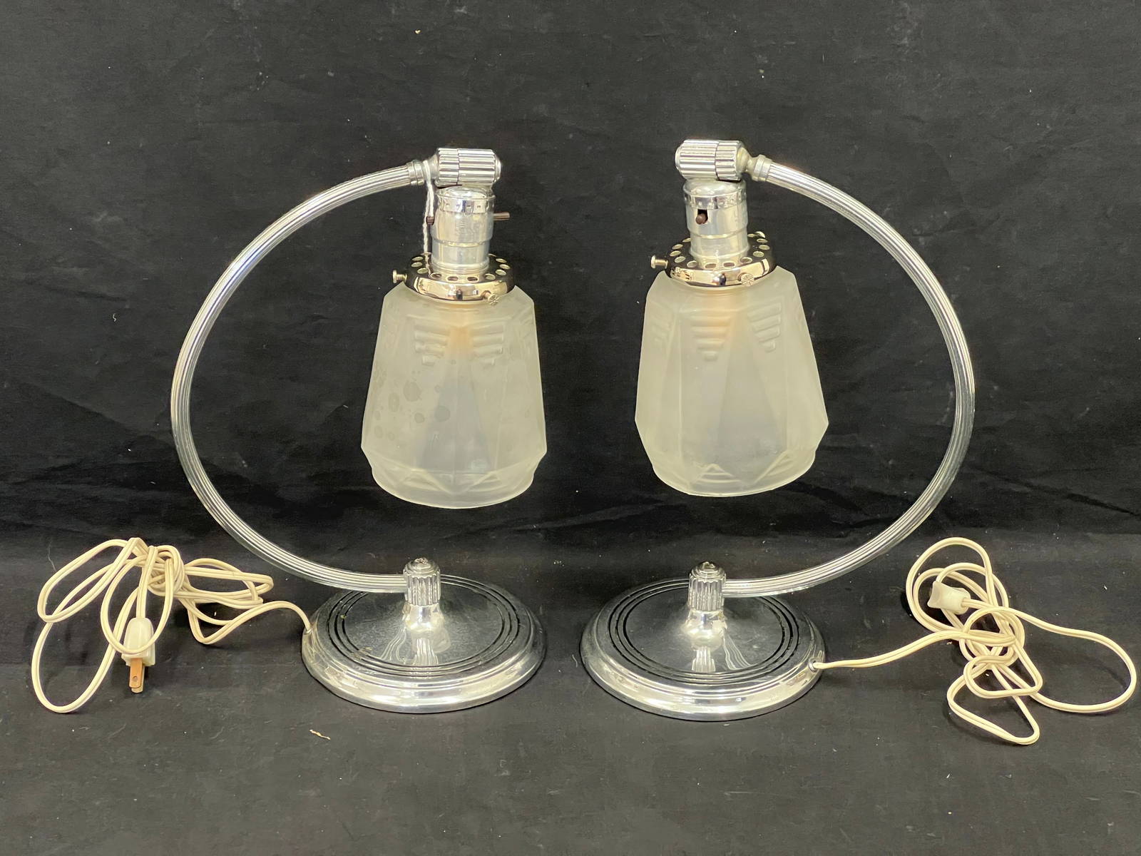 Buy Pr ''chase'' Art Deco Lamps 13''t W/ Original Shades - Chrome Base ...