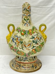Antique Molaroni Pesaro Urn, Signed -  Italian Faience Urn, Handpainted & Signed - Converted to Lamp