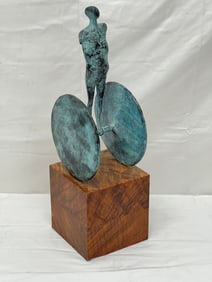 Robert William Hinds Signed Bronze Sculpture -  Wood Block Base 5'' x 5'' x 5'' , Bronze 6'' x 4'' x